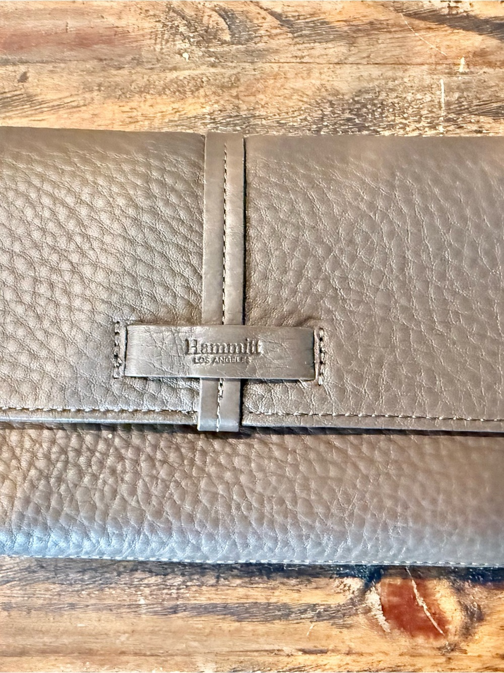 Hammitt Pebbled Leather Foldover Clutch in Brown